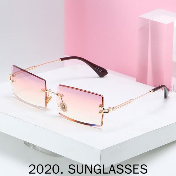 

sunglasses retro women brand designer fashion rimless gradient sun glasses shades cutting lens ladies frameless eyeglasses fml, White;black