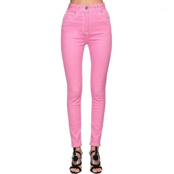 

excellent quality 2020 designer jeans women's stitching contrast pink skinny denim jeans pants1, Blue