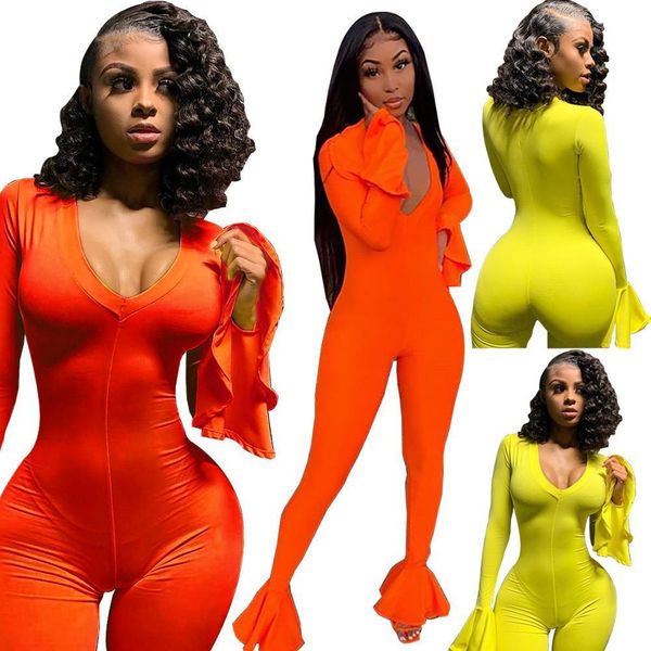 

женщины комбинезон flare рукавом тонкий bodycon sexy v-образным вырезом элегантные комбинезон длинные брюки тощий пышные party club легкий к, Black;white