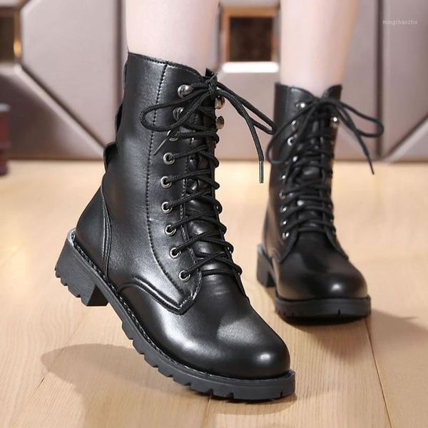 

boots women fashion ankle boot for shoes motorcycle ladies winter leather punk booties lace-up plus size 431, Black