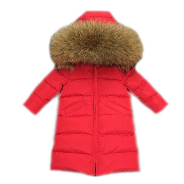 

children's long down jacket natural raccoon big fur collar girl winter pink coat thick boys windproof down pike coat snowsuit, Blue;gray