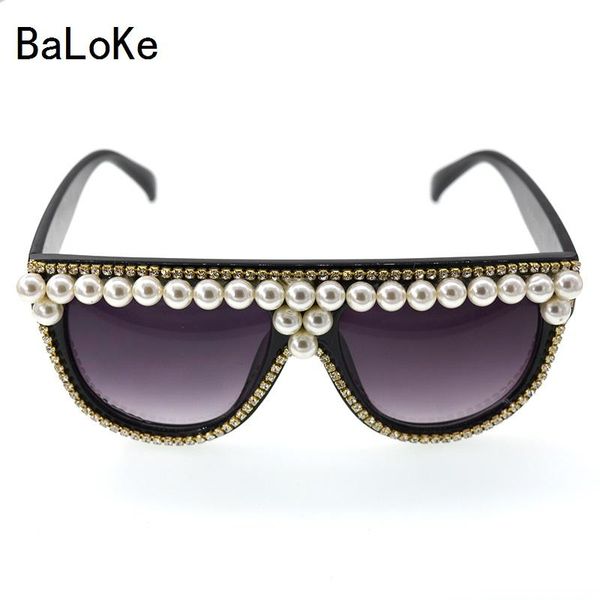 

sunglasses fashion brand designer baroque pearl noble women vintage retro superstar lens, White;black