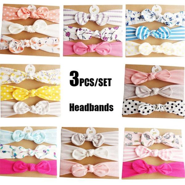 

hair accessories 3pcs/set baby girls flower dot headband handmade cotton kids band bows ties 8 styles1, Slivery;white