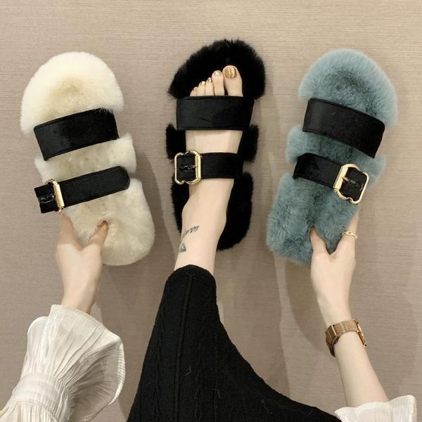 

меховые туфли тапочки повседневные скольжения скольжения женщин низкая зимняя обувь плюшевая роскошь 2020 плоская хлопчатобумажная ткань баз, Black