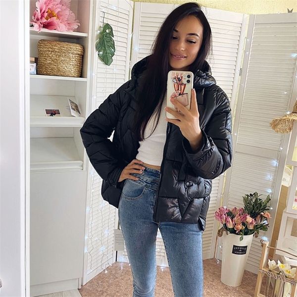 

women winter jacket parkas new fashion youth slim hooded women parkas jacket casual street warm autumn winter coat jacket 201026, Black