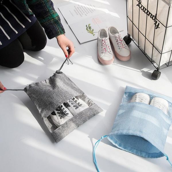

storage bags 2pcs/set linen drawstring shoes bag women's men travel clothes dustproof organizer wholesale accessories supplies stuff1