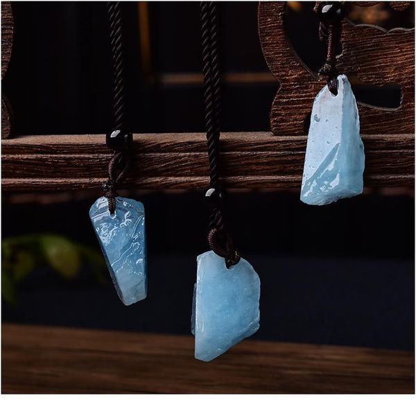 

1pc fashion simple aquamarine blue pendant natural quartz stone raw crystals for men women jewelry purple mineral speci qylxft, Black