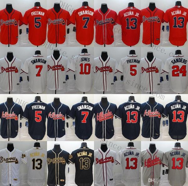 

# 13 ronald акуна jr джерси выдерживает 5 freddie freeman 7 dansby swanson 24 deion sanders мужчины женщины дети прохладный flex бейсбола, Blue;black