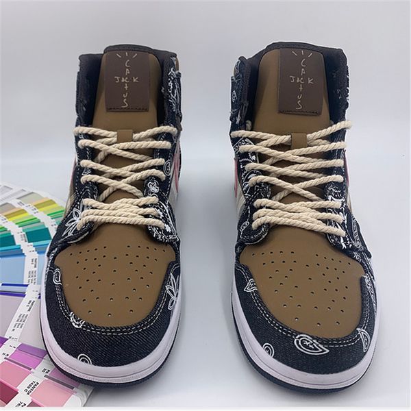 

travis scott 1 mid brown outdoor sport shoe cactus jack mans womans traniners sneakers 1 men basketbal shoes us5.5-11