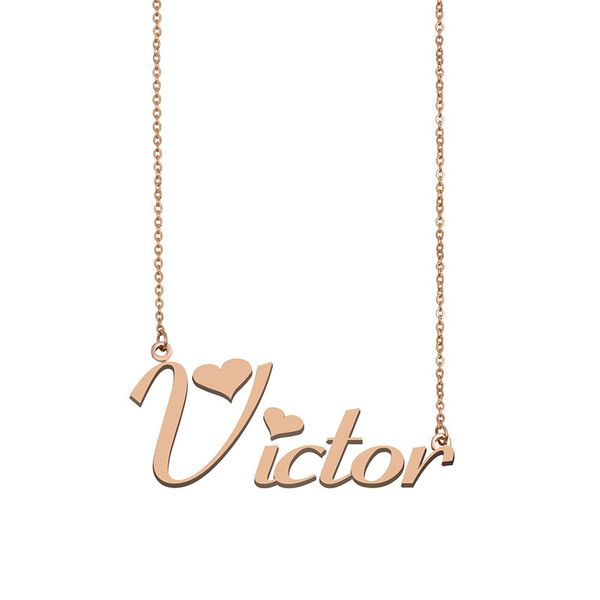 

victor name necklace custom nameplate pendant for women girls birthday gift kids friends jewelry 18k gold plated stainless steel, Silver