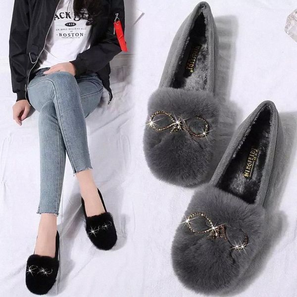 

Warm Fur Loafers Plush Women Flats Large Size Winter Shoes Slip On Bow Crystal Lady Moccasins Footwear Casual Fur Cotton Shoes #kx8Y