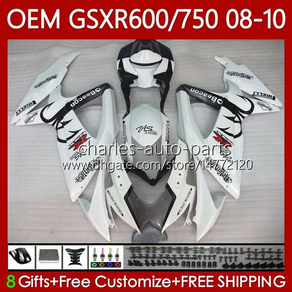 Órgão de Injeção para Suzuki GSX-R750 GSXR 600 750 cc K8 GSXR-600 600cc 750cc 08-10 88No.66 GSXR750 08 09 10 Branco Preto GSXR-750 GSXR600 GSX-R600 2009 2009 2010 Fairings OEM