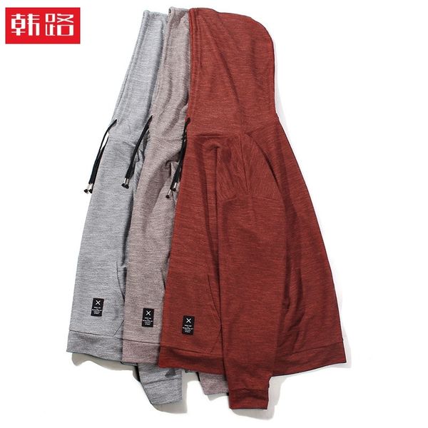 

hanlu men's hooded long sleeve stitched solid color sweater q, Black