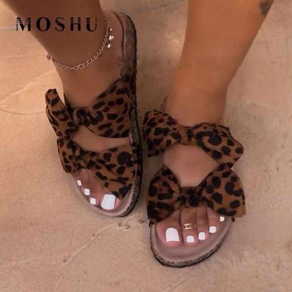 

summer sandals women leopard bowknot sandals women open toe slides female flat slip on sandals shoes sandalias mujer 2020 x1020, Black
