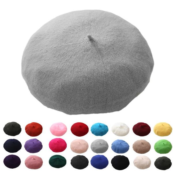 

berets fashion beret hat women french solid color winter spring autumn black blue pink red brown white ladies cashmere flat cap, Blue;gray