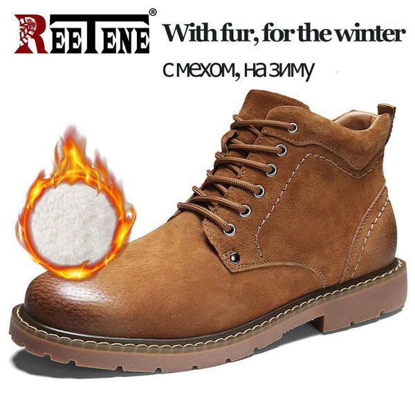 

reetene cowhide winter boots for men non-slip basic men's boots fashion ankle with fur winter work safety oxfords shoes 501, Black