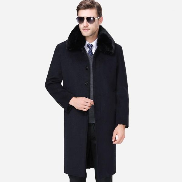 

new winter thickened plush long wool collar coat casual x-long mens overcoat plus size m-4xl1, Black
