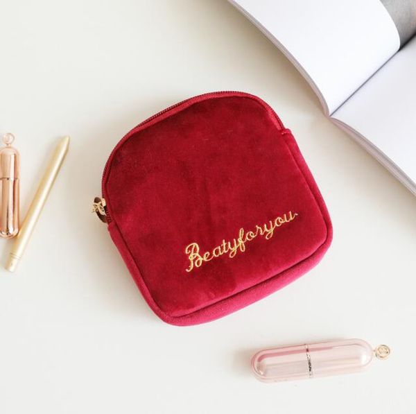 

10pcs coin purses women velour letter prints solid square zipper mix color large capacity storage bag, Red;black