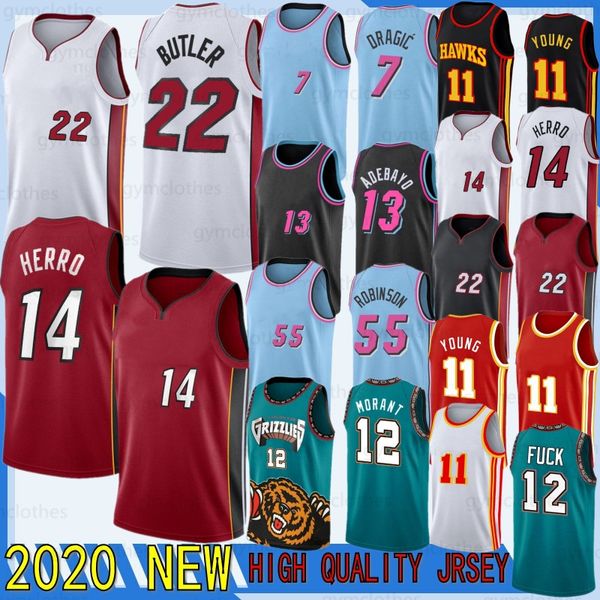 

trae ja 12 morant 11young 2020 new jerseys jimmy tyler butler 22 herro 7 dragic basketball jerseys 13 adebayo 55 robinson, Black;red