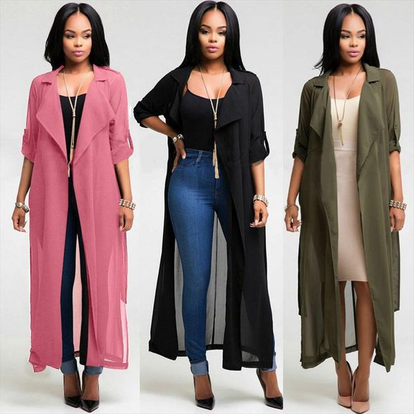 

2021 new fashion women long chiffon cotton long blouses cape coat jacket suit shawl plus cloak female loose cardigans outwear, White