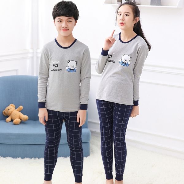 

children pajamas long sleeve 100% cotton pyjamas kids clothes sets cartoon boys sleepwear nightwear teenager pajamas for girls y200114, Blue;red