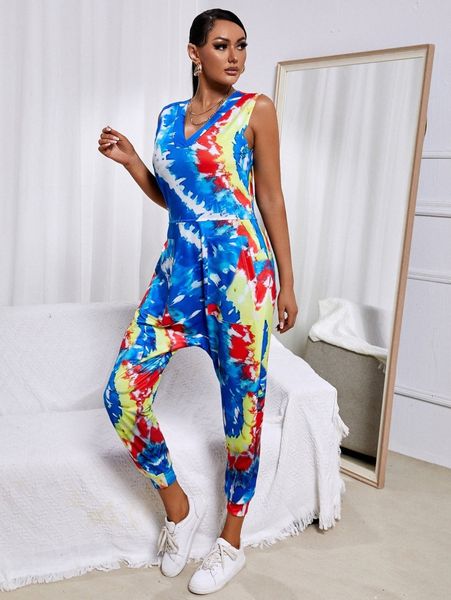 

sxy tie dye jumpsuit d199#, White