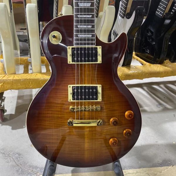 

custom electric guitar tobacco sunburst color tiger maple gold hardware guitara