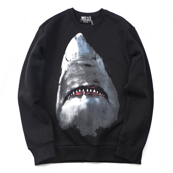 

men stylist shark hoodies spring fashion round neck printed hoodie sweatshirts man long sleeve womens hoodie pullover hiphop clothes w39, Black
