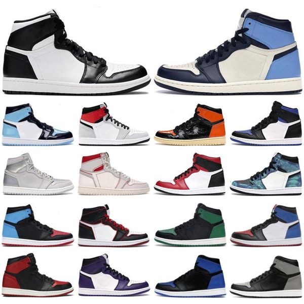 

new high jumpman 1 1s og basketball shoes mid chicago royal toe metallic gold pine green black unc patent men women sports sneakers