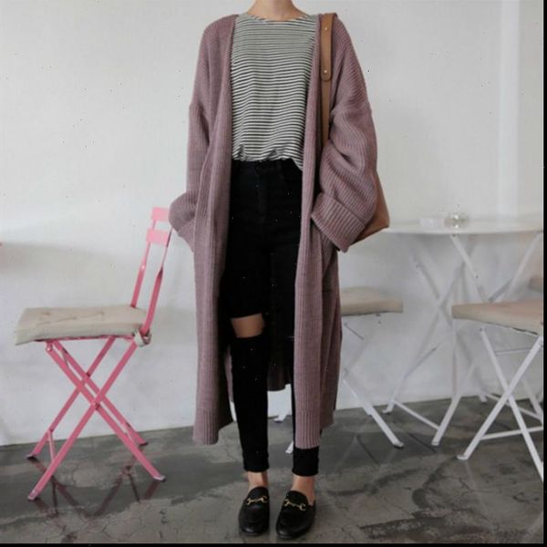 

Fashion Long Cardigan Women 2021 Harajuku Loose Knit Sweater Women Casual Black Oversized Jacket Coat Autumn, White;black