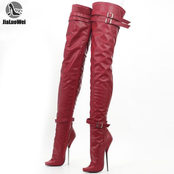 

boots over the knee " super high heel pointed toe zip buckle straps ballet style thigh long for women men, Black