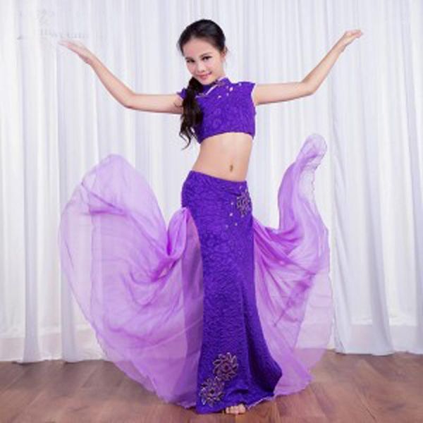 

new autumn oriental chinese style qipao set dress for kids/children girl's belly dance performance clothing suits selling1, Black;red
