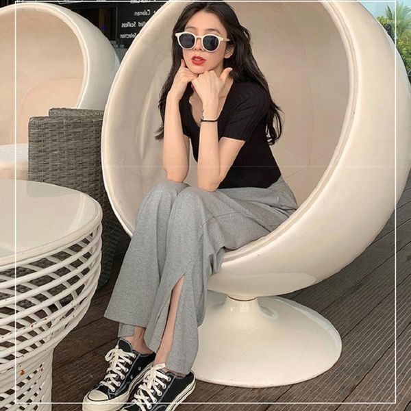 

6111# spring side splits wide leg loose maternity pants sports casual belly pants clothes for pregnant women pregnancy trousers1, White