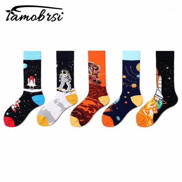 

space rocket astronaut mars cartoon socks creative pattern mensocks cool funny socks women cotton casual happy wholesale1, Black
