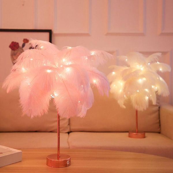 

romantic led feather table lamp adjustable brightness 96 leds desk light warm white lighting night light for home bedroom decor