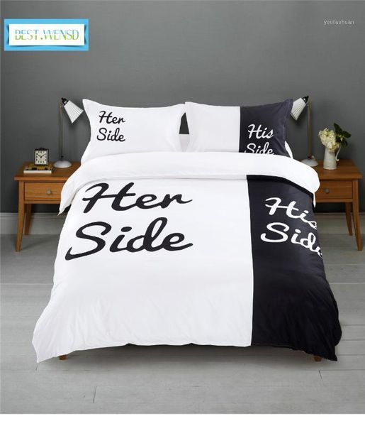 

bedding sets .wensd black-white her side his comforter double bed 3/4pc bedsheets couples duvet cover set -jogo de cama1
