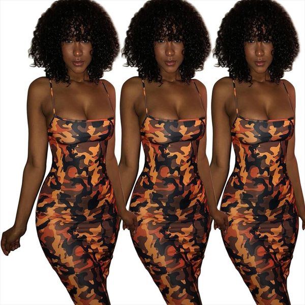 

summer women ladies military wind camouflage dresses sleeveless spaghetti strap sling knee length dress women party dress, Black;gray