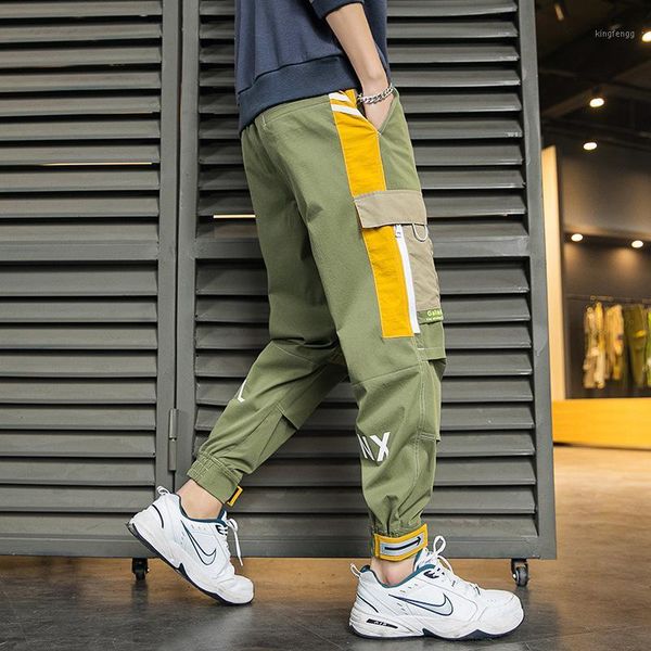 

new men's cargo trousers patchwork multi pocket hip hop pants men streetwear joggers tactical pants pantalon hombre1, Black