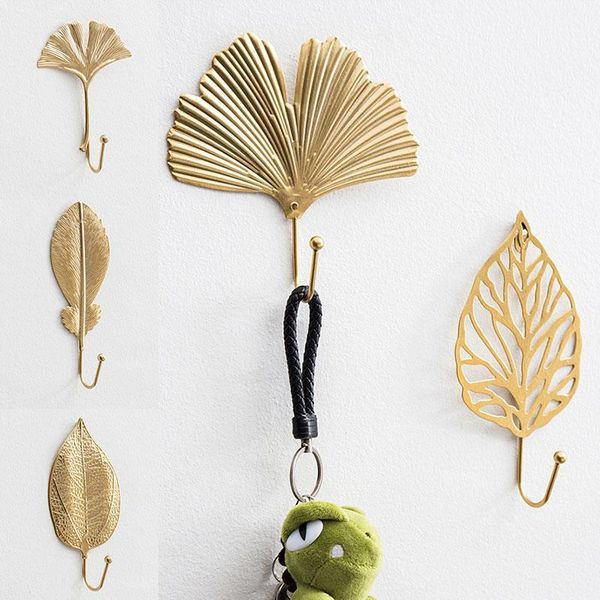 

morden leaf shape hook creative golden coat rack adhesive holder wall coat key hanger hole home wall hanging decoration1