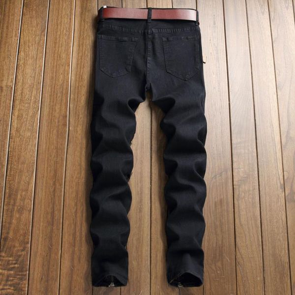 

jeans new bla hole elastic zipper men's leggings, Blue