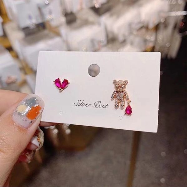 

2020 new arrival heart metal women trendy stud earrings korean earrings ab asymmetric cute bear love earrings jewelry female, Golden;silver