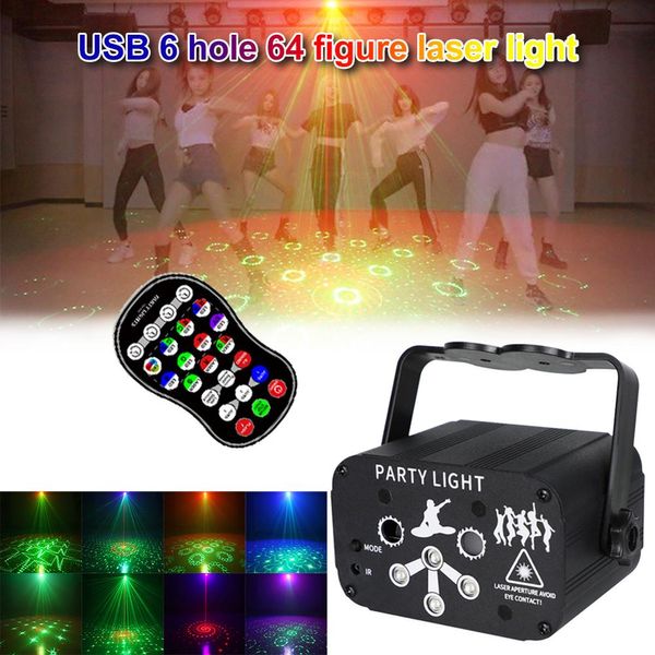 64 padrões Mini USB CARGA DJ Disco Light Strobe Party Fase Iluminação Efeito Laser Laser Lâmpada de projetor para piso de dança