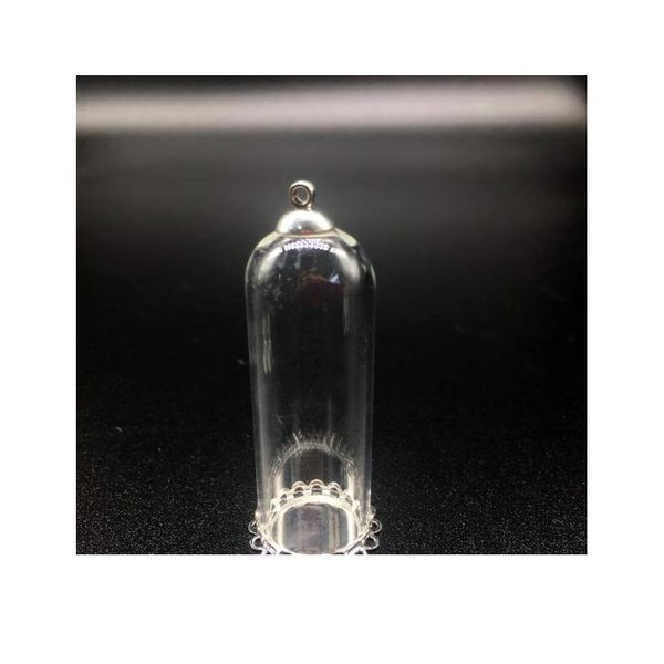 

100sets 50*18mm wishing glass dome bubble globe silver plated lace tray 8mm beads cap set diy glass vials pendant jewe jllayd, Black