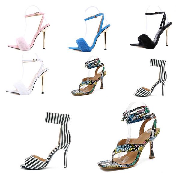 

three womens sandals pumps summer high heel stiletto leather open toes slip on good quality casual home size 36-41, Black