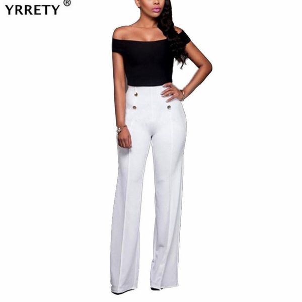 

yrrety women wide leg pants spring casual loose straight style trouser lady korean solid high waist button zipper decoration, Black;white