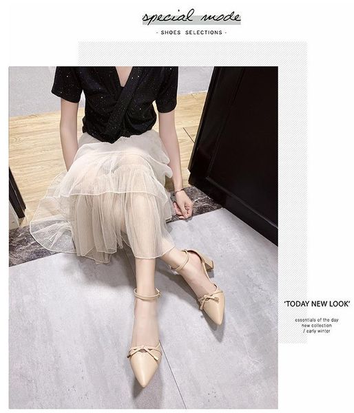

spring women's shoes korean version of joker shallow mouth shoes thick bow heels buckle with women's fresh and breathable, Black