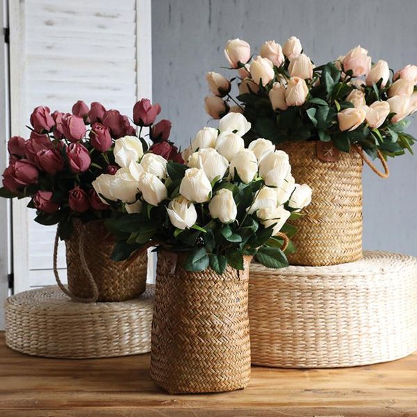 

decorative flowers & wreaths 9 heads/1 bundle silk rose bouquet artificial bud for diy crafts home wedding decoration accessori