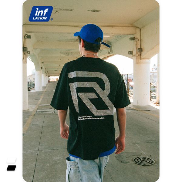 

inf men's wear - spring / summer 2021 new high street lettered diamond over sized drop shoulder sleeve versatile t-shirt for men, White