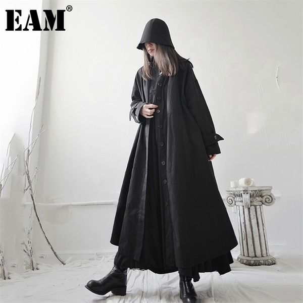 

[eam] women black brief long big size trench new lapel long sleeve loose fit windbreaker fashion tide spring autumn 1db745 201031, Tan;black