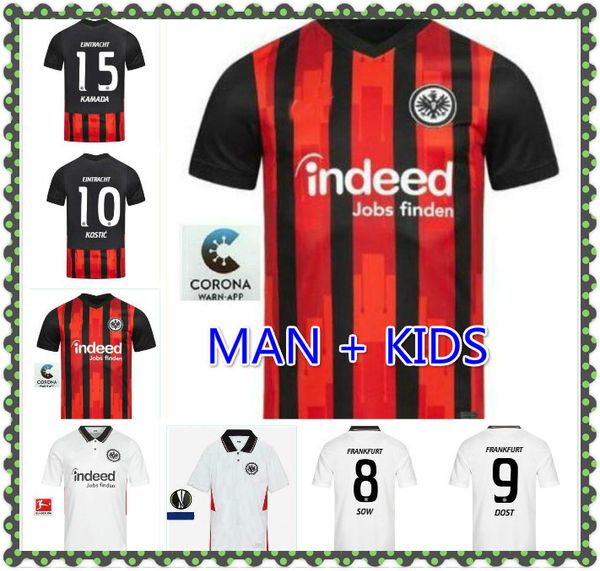 

20 21 eintracht frankfurt soccer jersey silva costa 2020 2021 frankfurt home dost sow kostic hinteregger kamada men kids kitn football shirt, Black;yellow